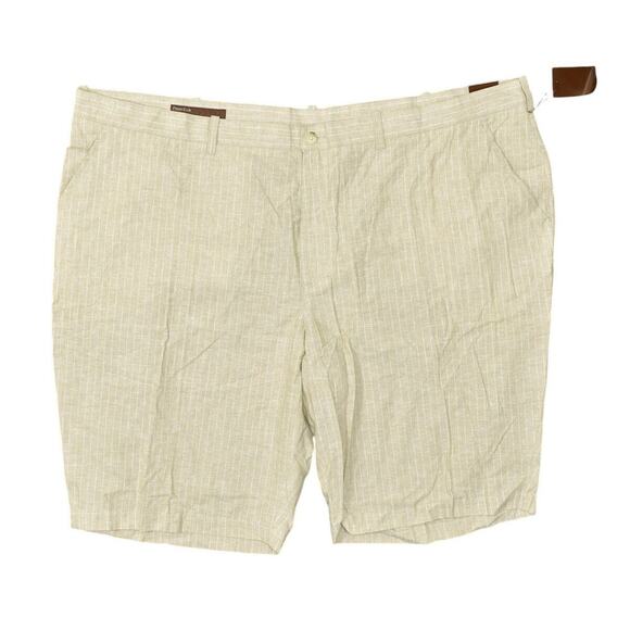 NEW Perry Ellis Beige Linen Blend Striped Bermuda Shorts Men Big & Tall Sz 50 - Picture 1 of 7